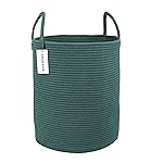 XUANGUO Cotton Rope Laundry Basket Hamper for Clothes Woven Storage Basket for Living Room Bedroom Boho Tall Rope Baskets for Blanket Toys Pillow Towels Baby Nursery Hamper Bin Large dark green