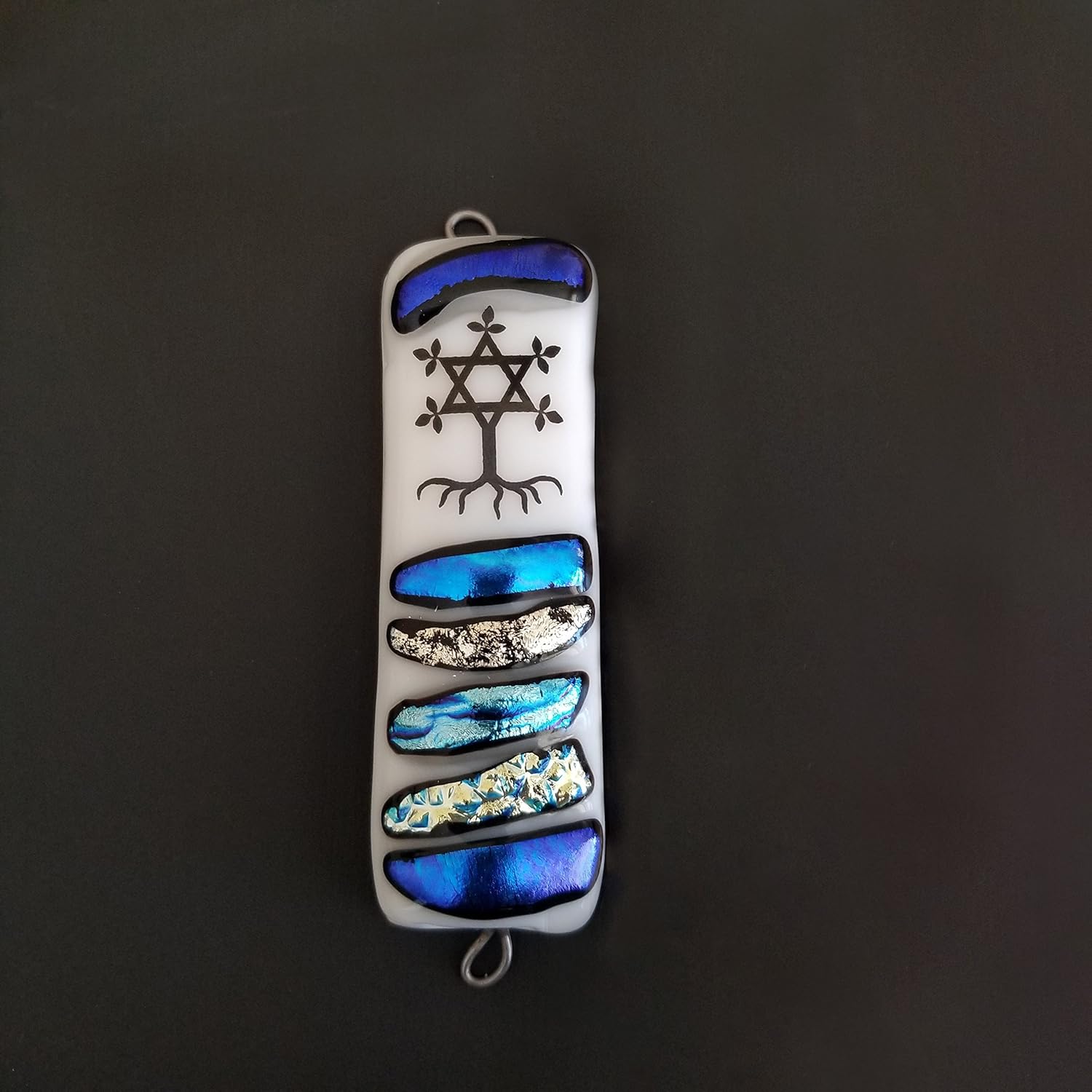 Handmade Fused Glass Art Mezuzah, Dichroic Fused Glass