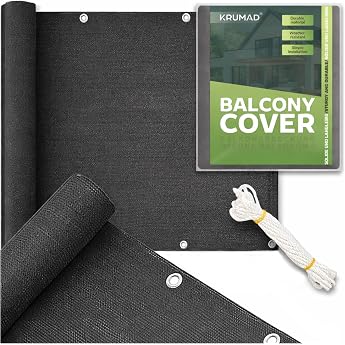 KRUMAD Balcony Privacy Screen 1.2 m x 5 m Weatherproof 95% Shade 180 g/m  PEHD UV & Wind Protection for Patio Garden & Fence Includes Cord Anthracite Grey