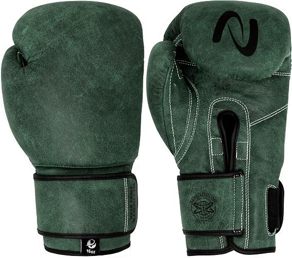 UFG Ultimate Antique Genuine Leather Hand Crafted - Vintage Pro Boxing Gloves for Training & Fight, Green, 12oz