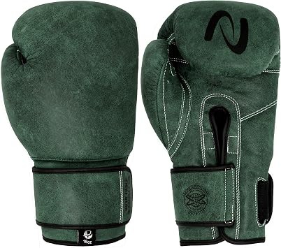 UFG Ultimate Antique Genuine Leather Hand Crafted - Vintage Pro Boxing Gloves for Training & Fight, Green, 12oz