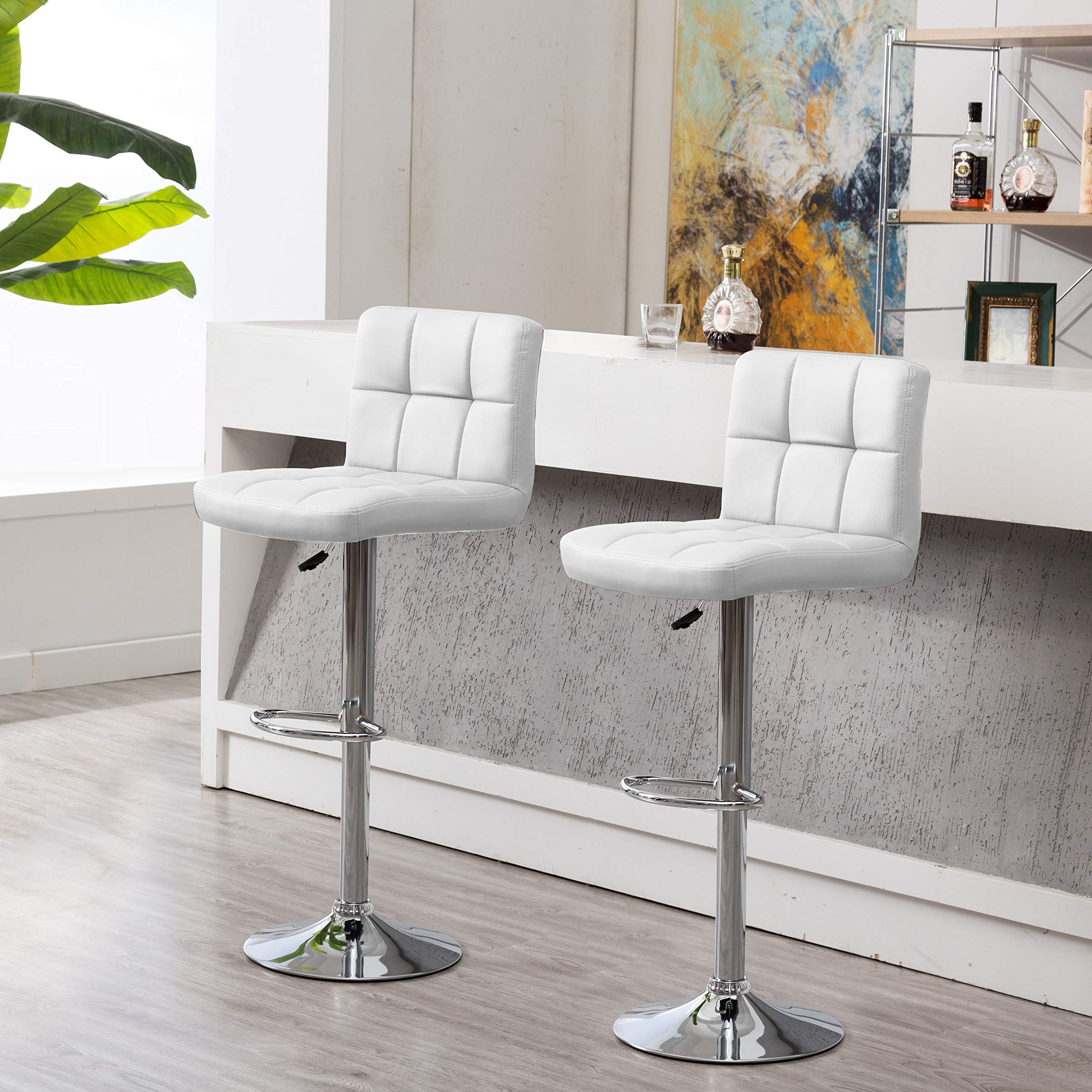IntimaTe WM Heart Bar Stools Set of 2, Faux Leather Modern Square