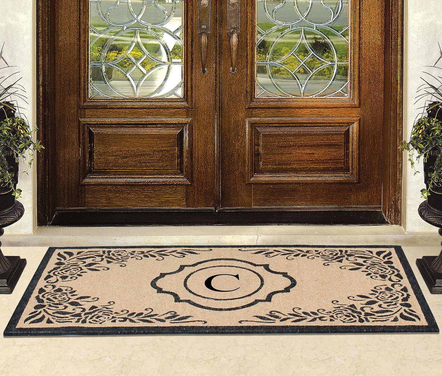 A1HC Natural Coir Monogrammed Door Mat For Front Door, 36"X72", Anti-Shed Treated Durable Doormat for Outside Entrance, Heavy Duty, Thin Profile, Easy to Clean, Long Lasting Front Porch Entry Matt