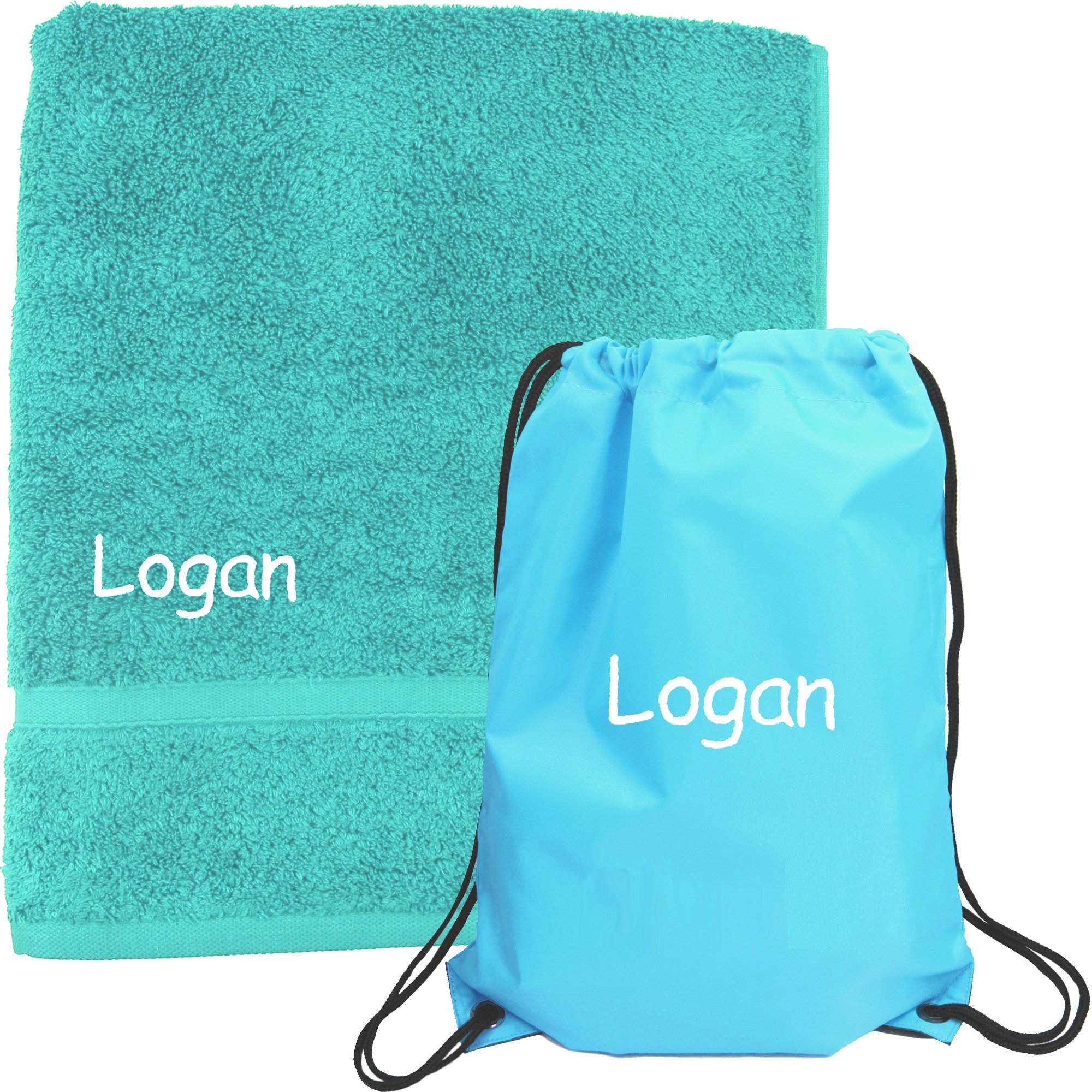 TeddyT's Personalised Back to School Swim Towel & Drawstring Gym Bag (Turquoise)