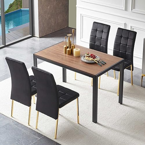 Miniatura 6 de Howtek Juego de 4 sillas de comedor de terciopelo, modernas sillas de cocina tapizadas de tela, sillas de comedor con patas de metal dorado para