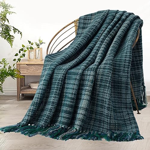 Miniatura 4 de GINAMUSE Manta de punto grueso azul para sofá, 50 x 60 pulgadas, manta tejida estilo bohemio para decoración del hogar, súper suave, cálida y