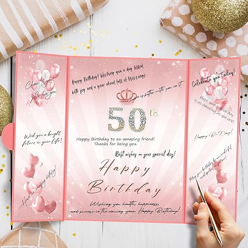 Miniatura 8 de Decoraciones de fiesta de feliz cumpleaños del 1 al 99 de color rosa, libro de invitados de cumpleaños de 18 x 12 pulgadas para hombres y mujeres,