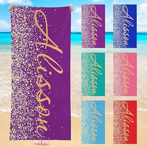 Toalla de playa personalizada para mujer, toallas de piscina personalizadas de secado rápido, sin arena, con nombre, toalla de playa de gran tamaño