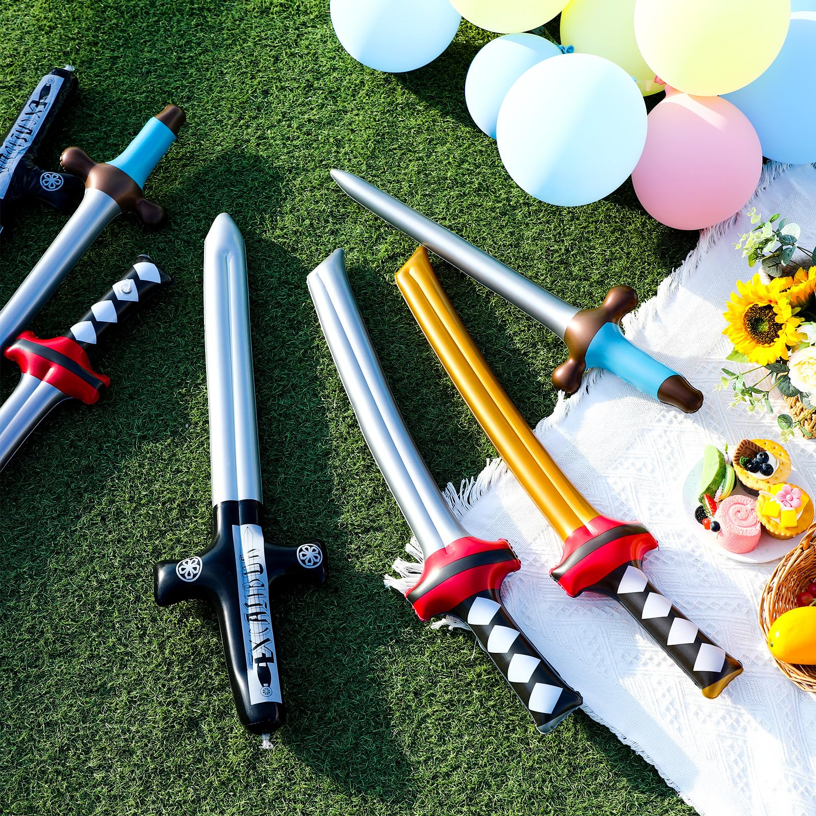 Pack De 6 Espadas Inflables De PVC – Juguetes De Pirata Y Píxeles Para Fiestas, Juegos De Rol Y Combates Seguros Para Niños