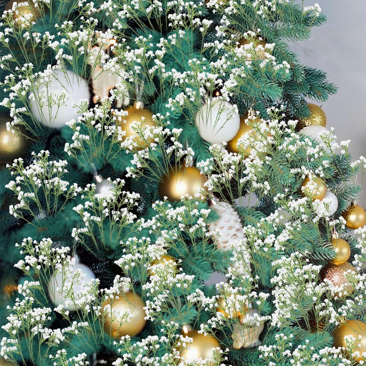 Babys Breath クリスマスツリーピックとスプレー 24個 16インチ カスミソウ 造花 クリスマス フェイク 緑の枝 ウェ