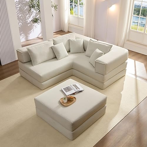 Miniatura 4 de Modular Sectional Couch Sofa Set, Oversized L Shaped Floor Sofa Lounge with 6 Pillows, DIY Convertible Sectional Sofa for Living Room, Bedroom,