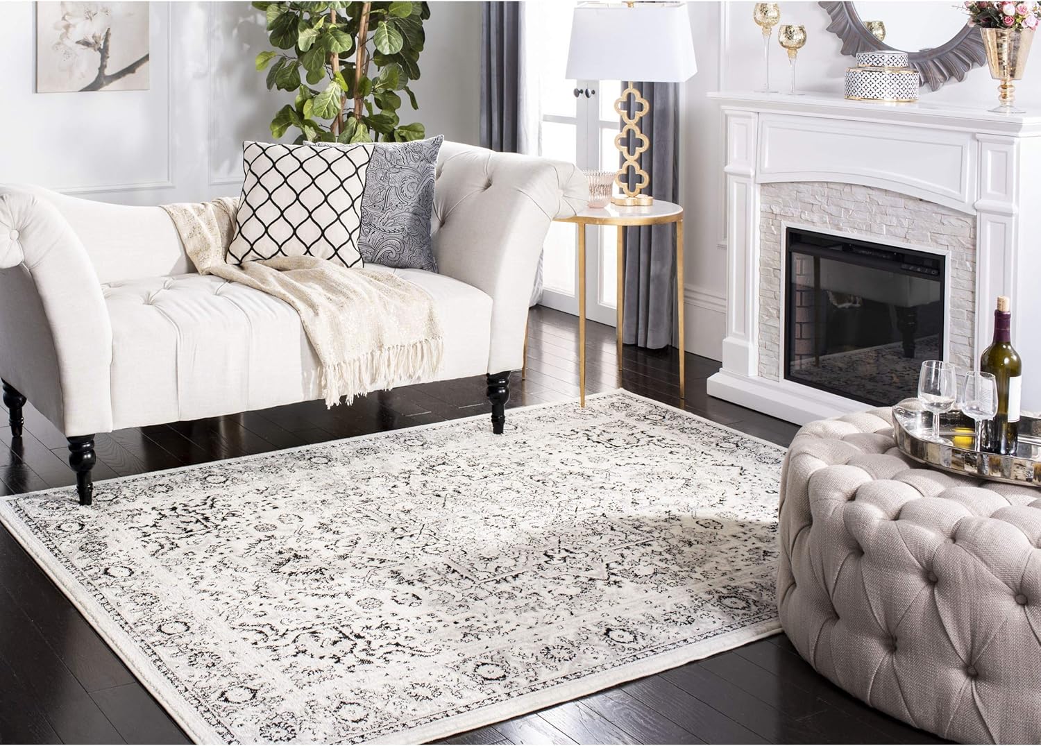 SAFAVIEH Skyler Collection 3' x 5' Grey/Ivory SKY126K Boho Chic Distressed Medallion Non-Shedding Living Room Bedroom Accent Rug