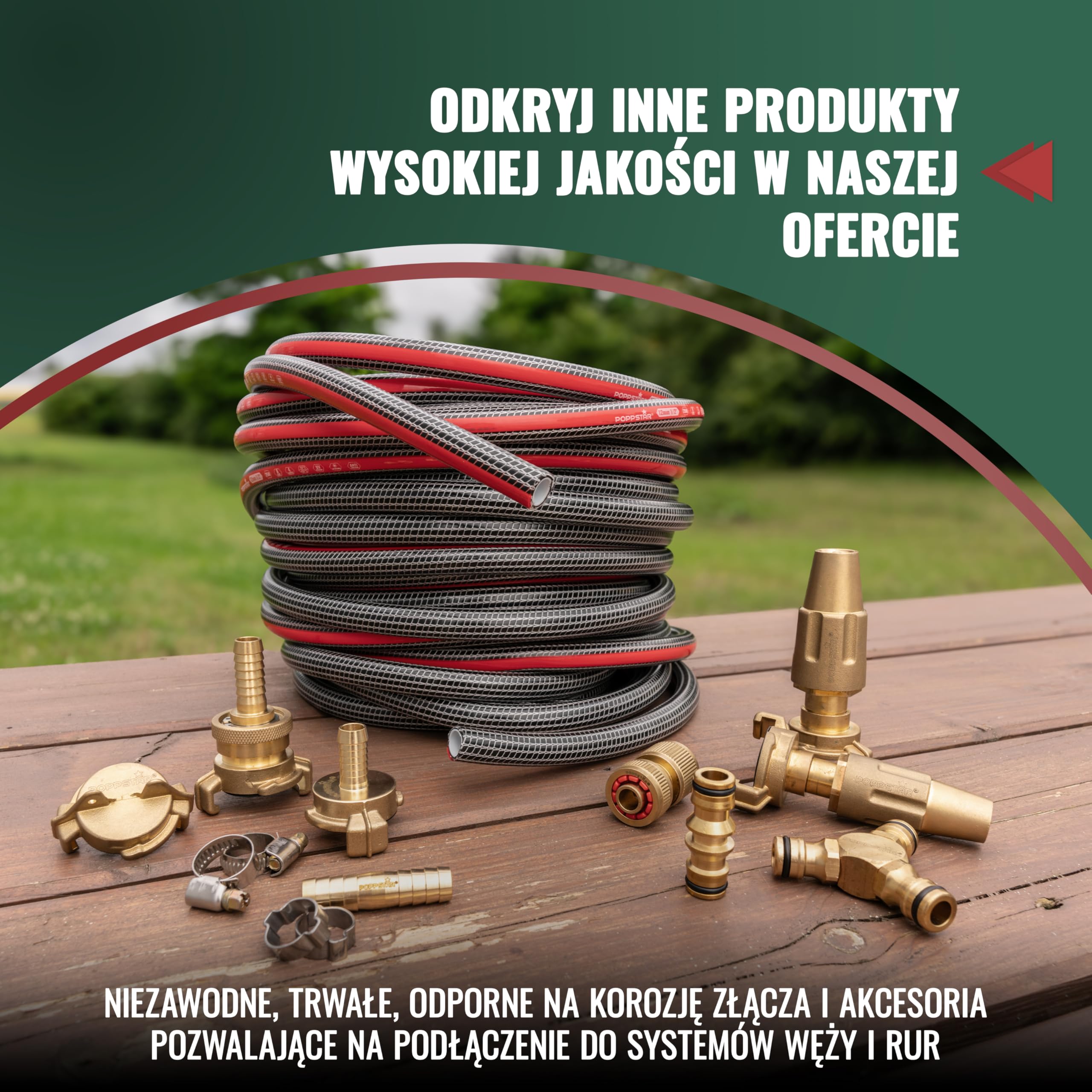 Poppstar elastyczny wąż ogrodowy PVC 25m, średnica wew. 19mm, średnica zew. 24mm (3/4 cala), 4-warstwowy, maks. ciśnienie pracy 7 barów