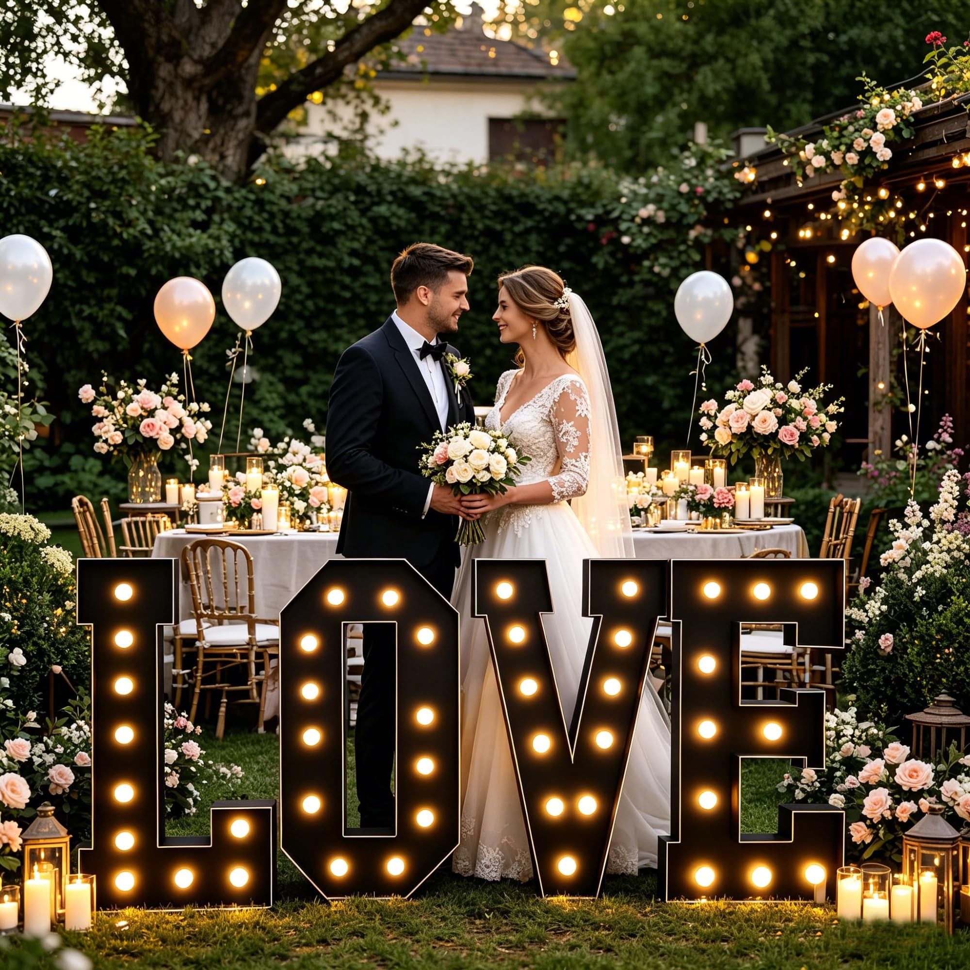 HFDJRWK Large Neon Led Illuminated Letters, Giant Black “Love” Mosaic Sign, Suitable for Wedding and Engagement Party Decorations(120cm)