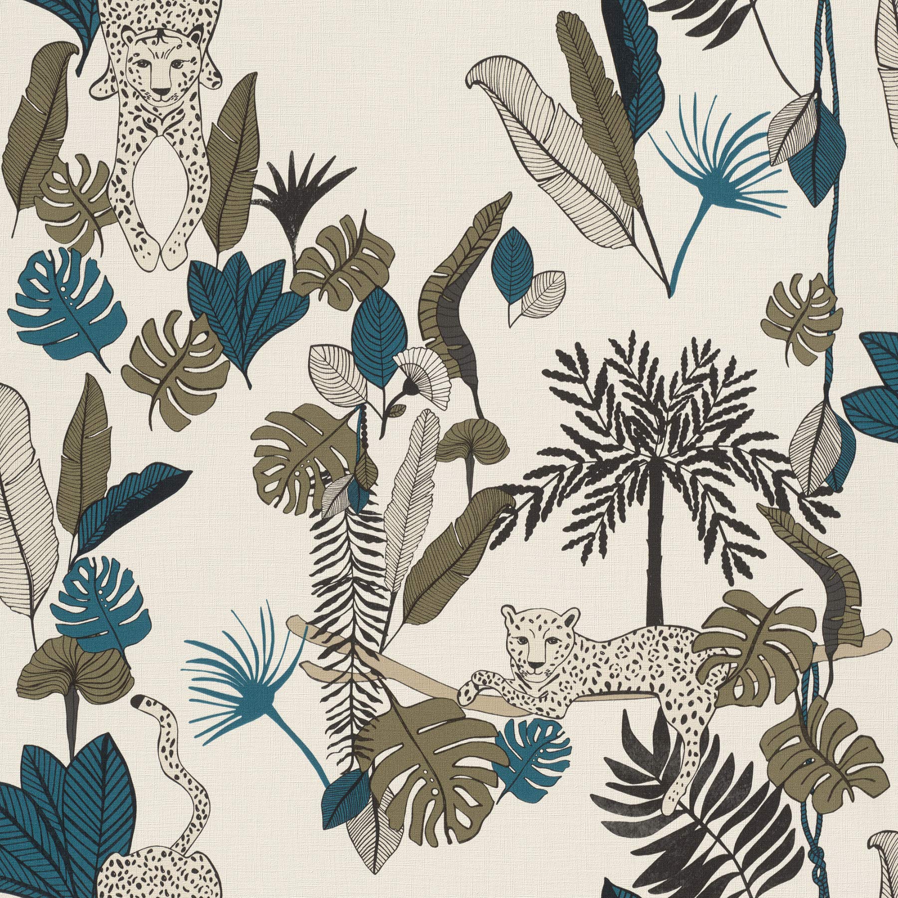 Rasch Green Club Botanique 540345 Non-Woven Wallpaper Leopard