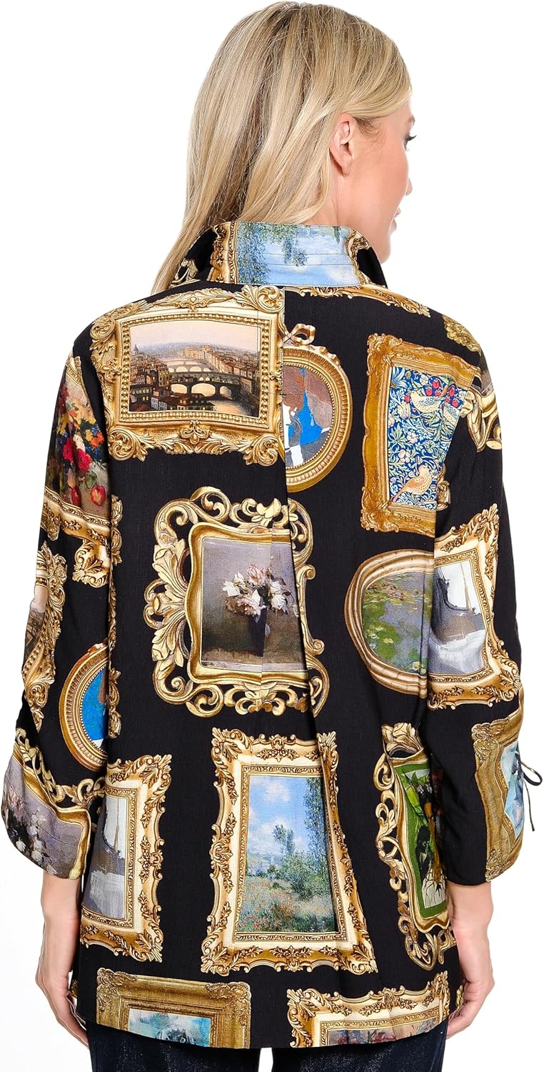 John Mark Womens Wire Collar Button Front with Cinch Tie Sleeves - Image 3