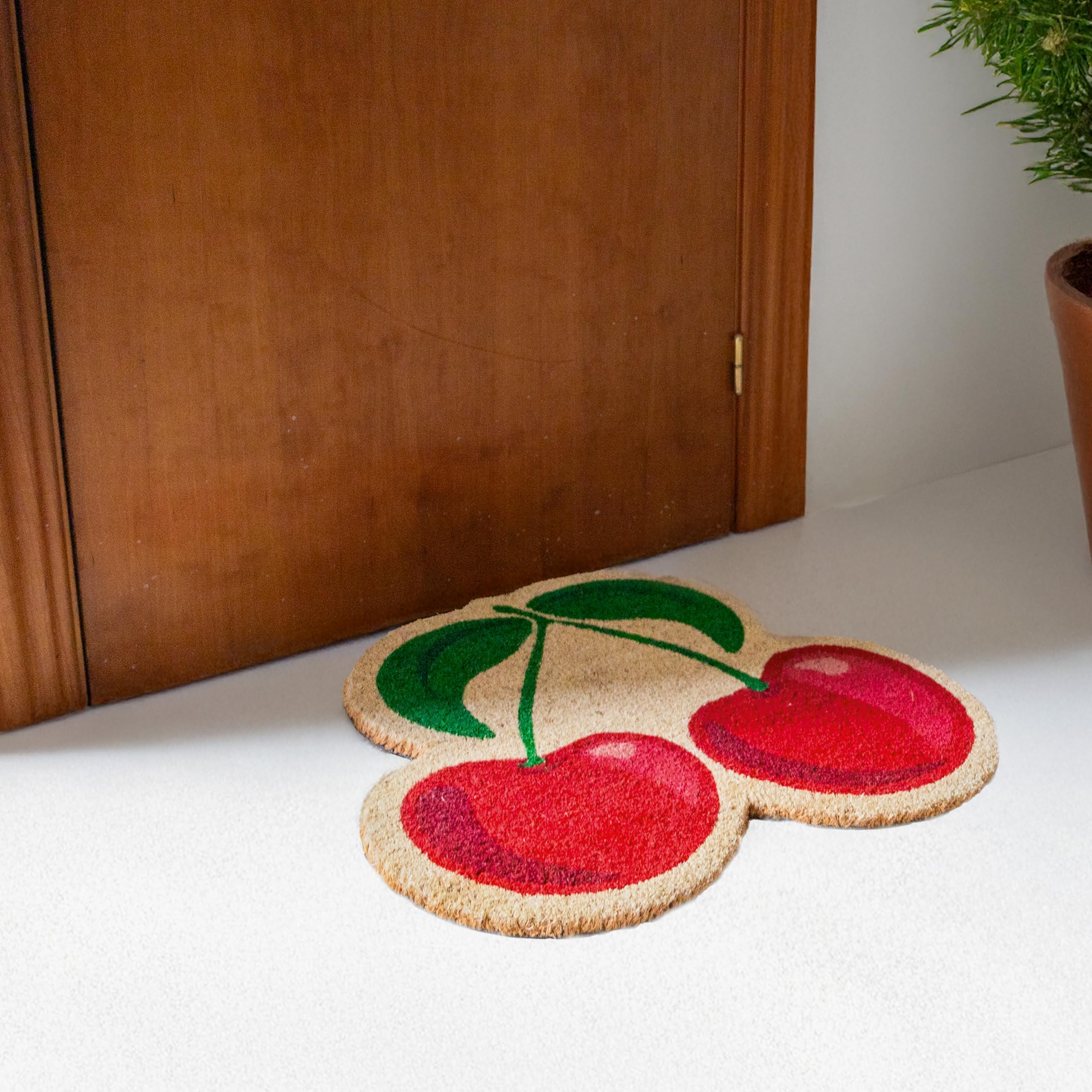 Fisura- Original dirt trapper door mats Cherries. Coconut Doormat with Non-Slip PVC Base. Red and Green entrance Door Mat. Stylish Shaped Doormat. 54 cm x 50 cm - Image 4