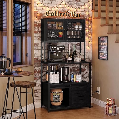 Miniatura 3 de Furniouse Estante de cocina de 6 niveles con toma de corriente, soporte industrial para horno microondas con estantes, estante de almacenamiento de