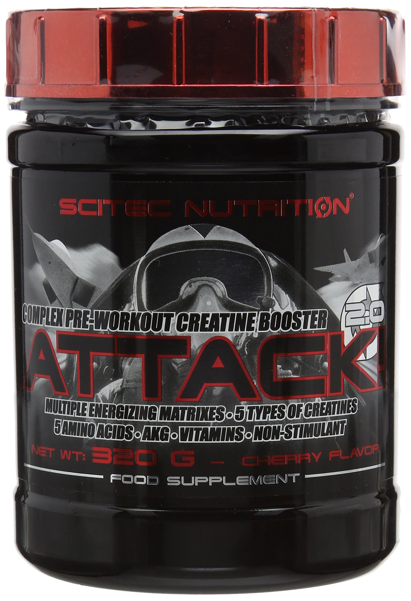Nutritiom Attack! 2.0 Complex Pre-Workout Creatine Booster Powder - 320g, Cherry