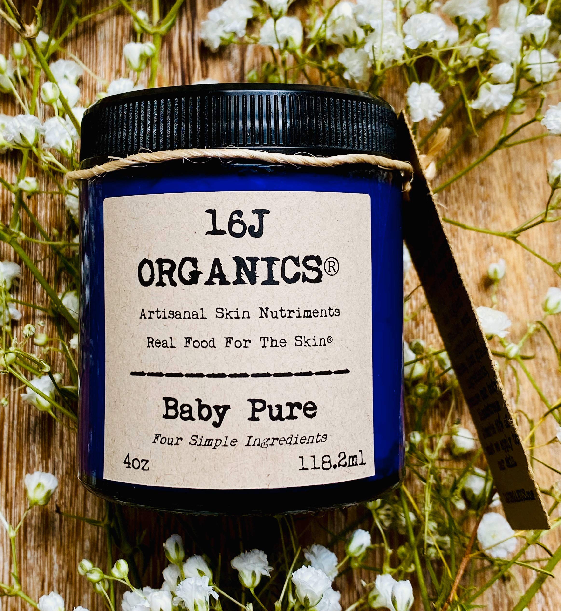 16J Organics Baby Pure - Body Butter Cream Moisturizer- Delicate Sensitive Skin Healing Relief Therapy Ointment- Handcrafted With Just Four 100% Natural Organic Non-toxic Food-Grade Ingredients