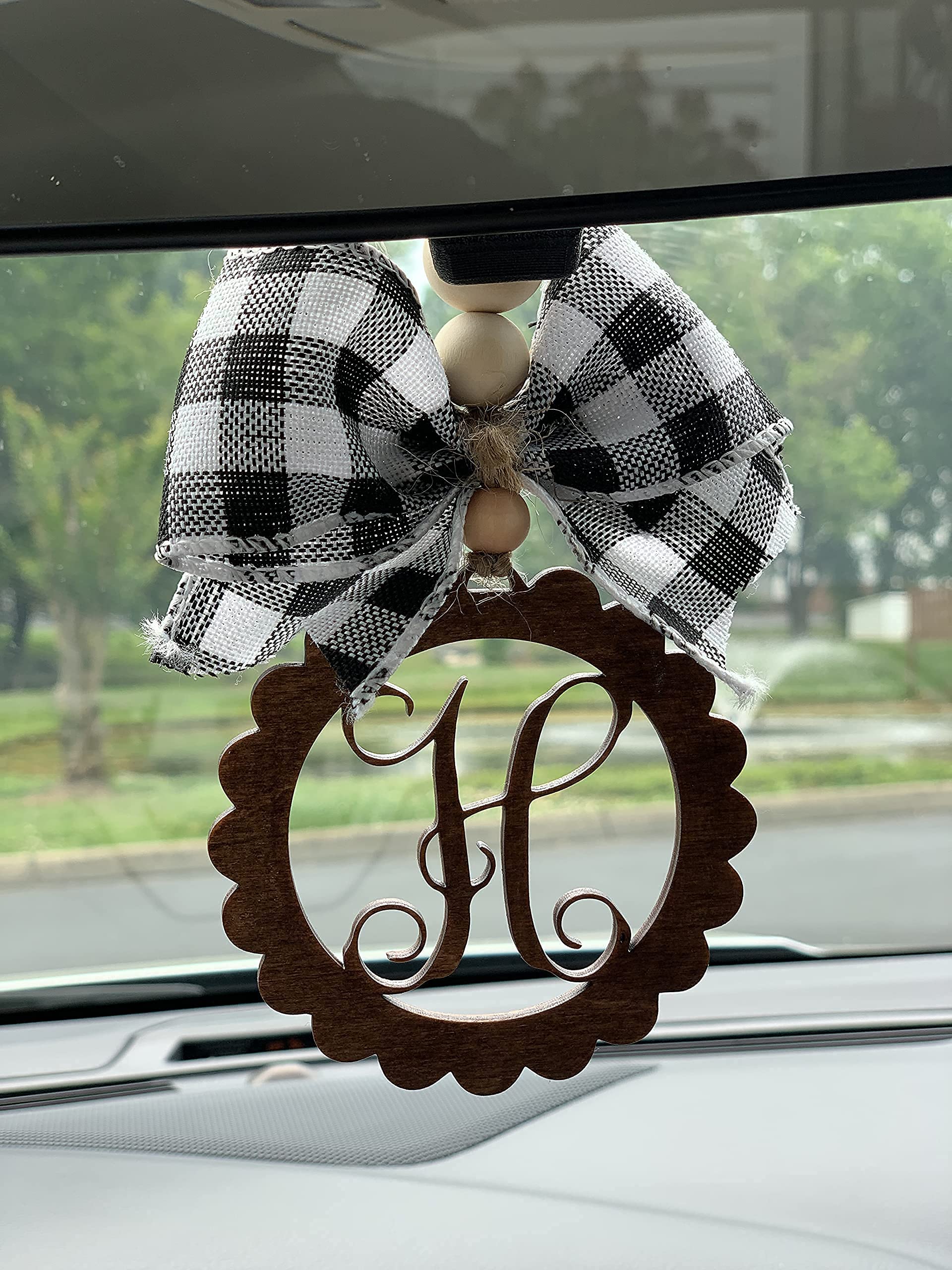 Car Charm Personalized Car Charm Rear View Mirror Car Ornament Gift Accessories Handmade Wood Leopard Burlap Black White — view 7