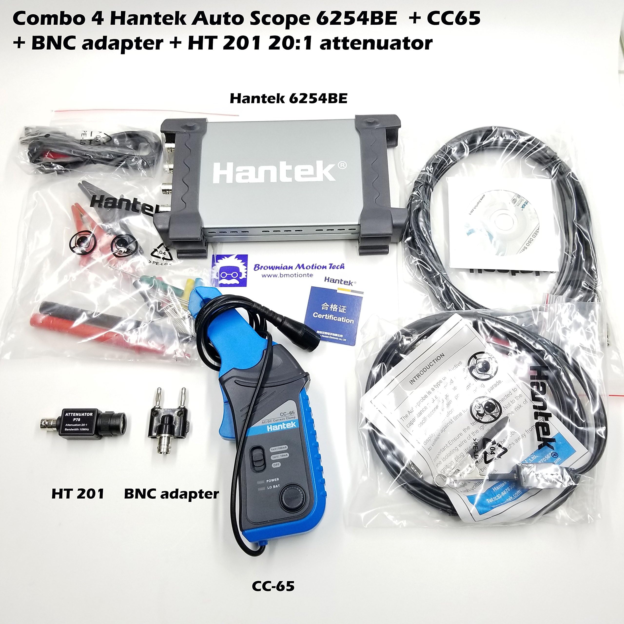 _BMT_ Combo 4A Hantek 6254BE Auto oscilloscope Kit I 1GSa/s 250MHz / CC65 Current clamp / BNC to multimeter Adapter / HT201 attenuator (250 MHz 6254BE)
