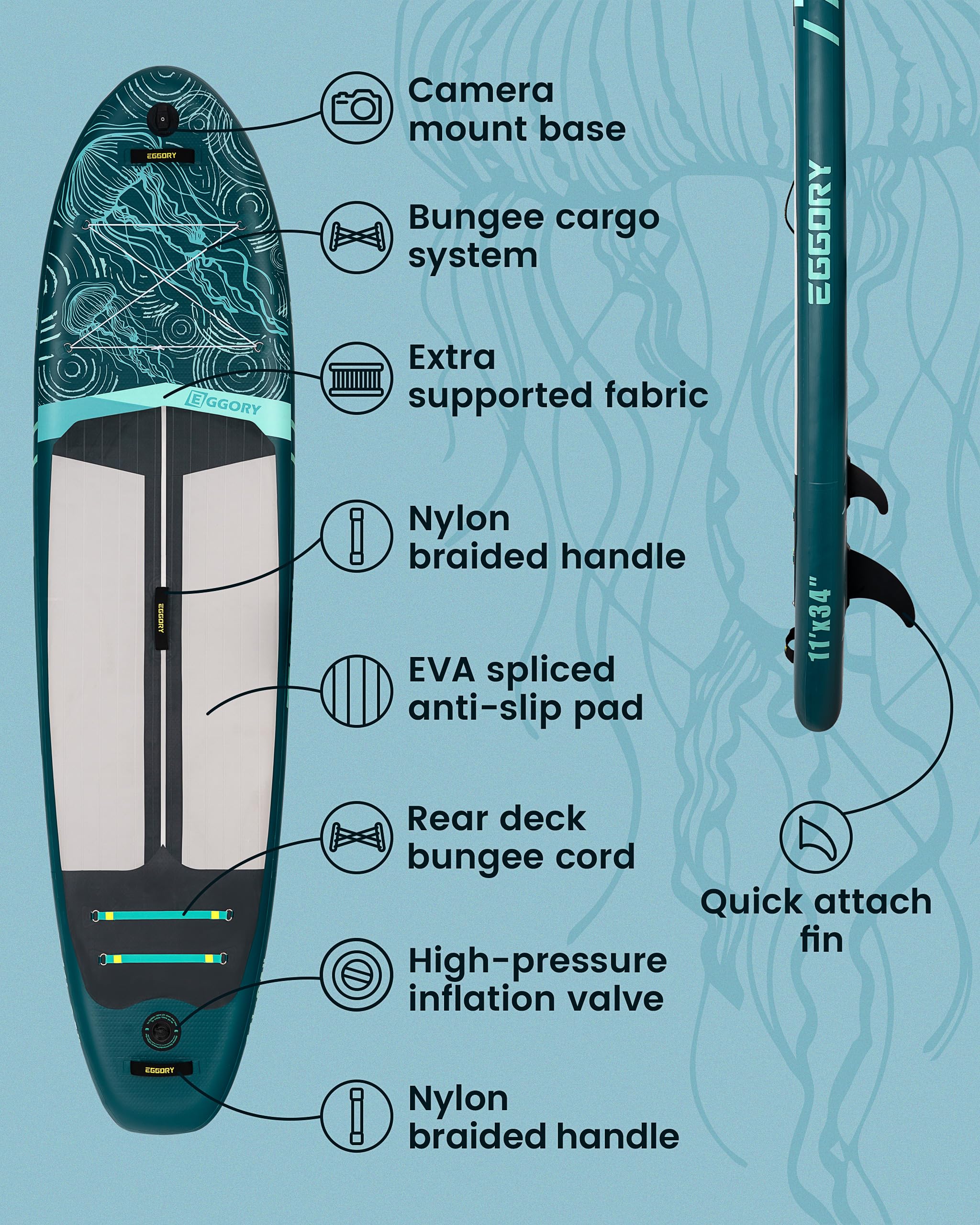Tabla de Remo Inflable, Tabla de Surf de Remo Extra Ancha, Tabla de Surf con Aleta extraíble, Remo Flotante, Bomba de Mano, Bolsa Impermeable, Tabla de Viaje