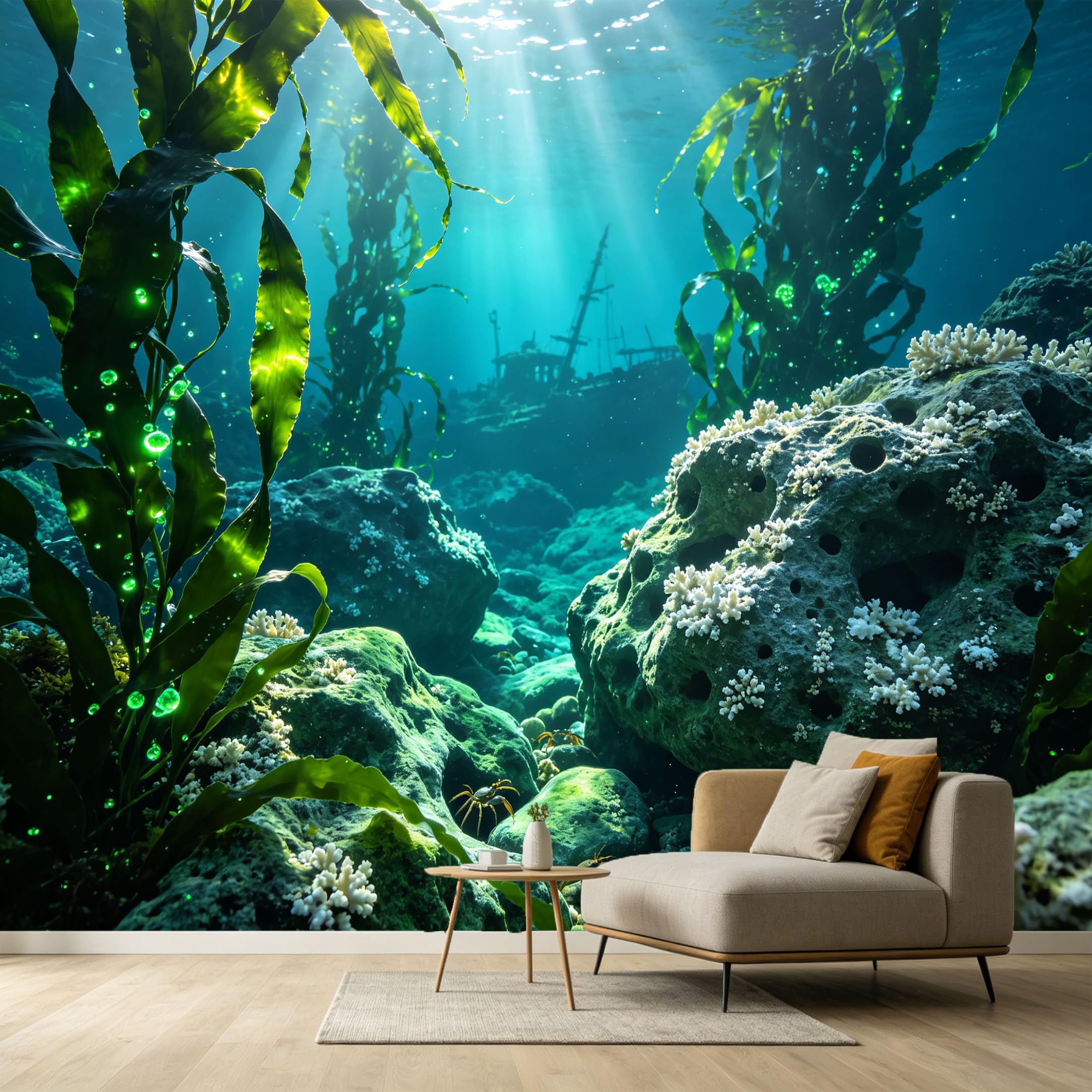 Custom Size Wall Murals Marine Ocean 3D Underwater Shipwreck Coral Reef SelfAdhesive Wall Fabric Removable Large Wallpaper for Photo Living Room