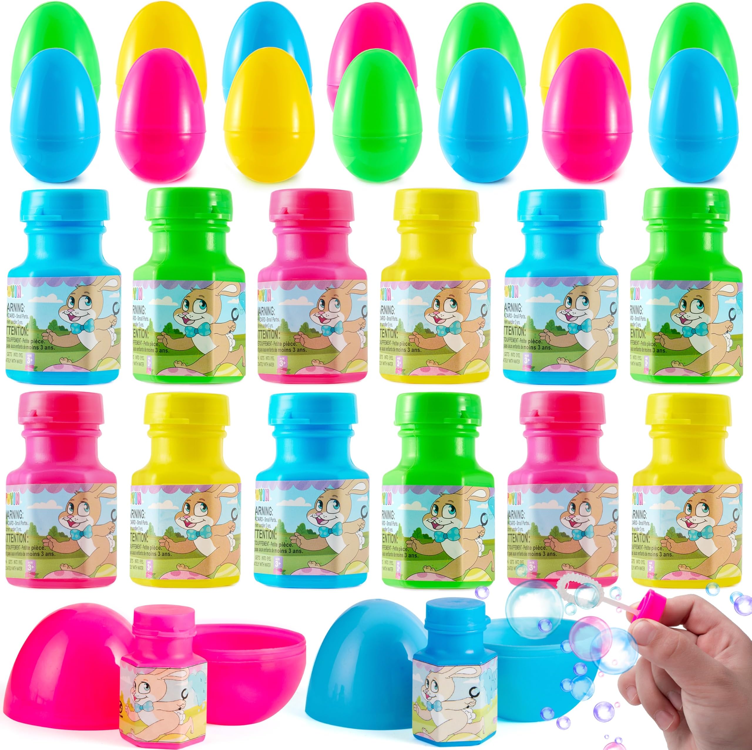 JOYIN 24 Pcs Prefilled Easter Eggs Bubble Wands for Kids Party Favors, Basket...