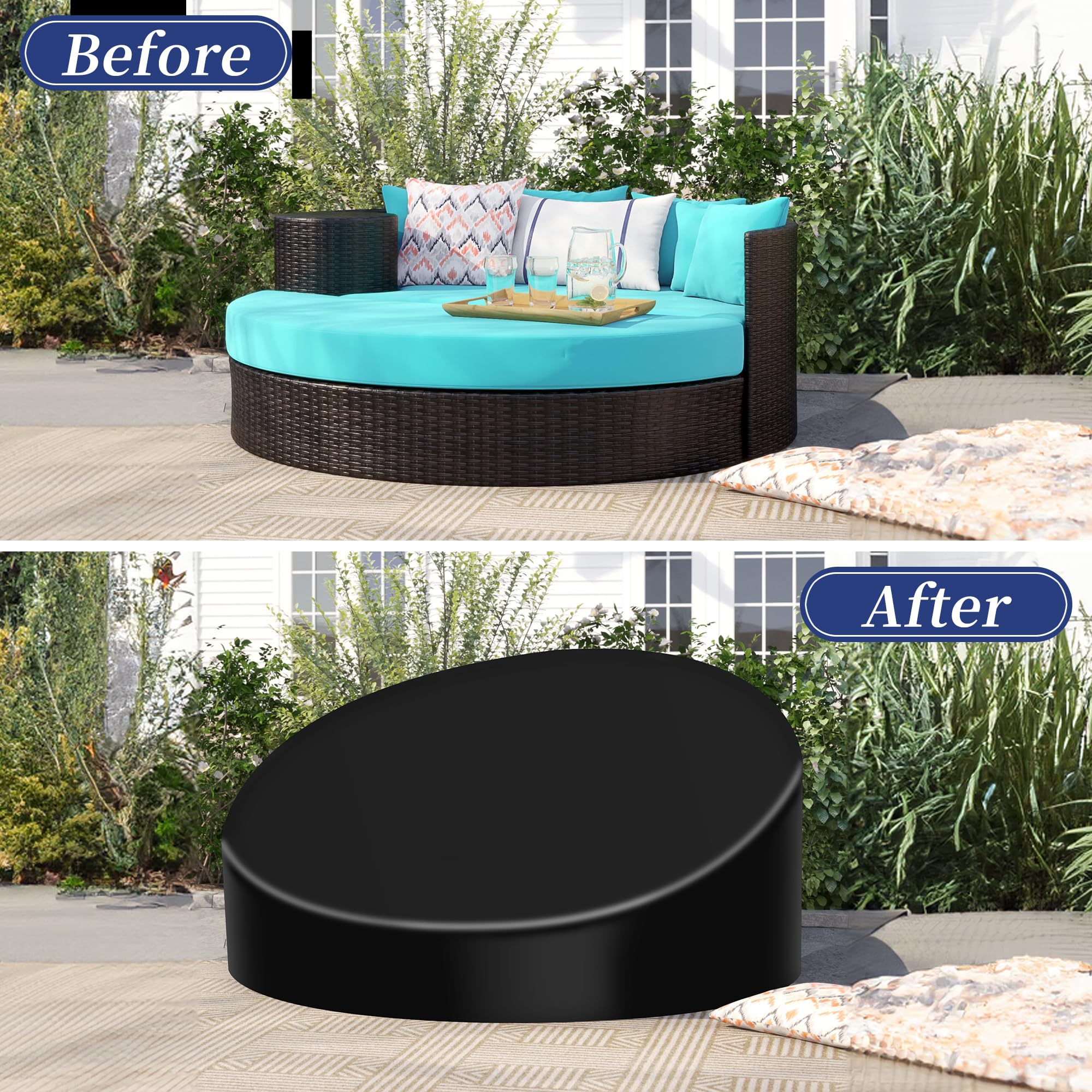 RICHIE Funda impermeable para isla de sol, tela Oxford 420D, con banda ajustable, cubierta para isla de sol de ratas, resistente a los rayos UV, funda redonda para muebles de jardín, color negro (190