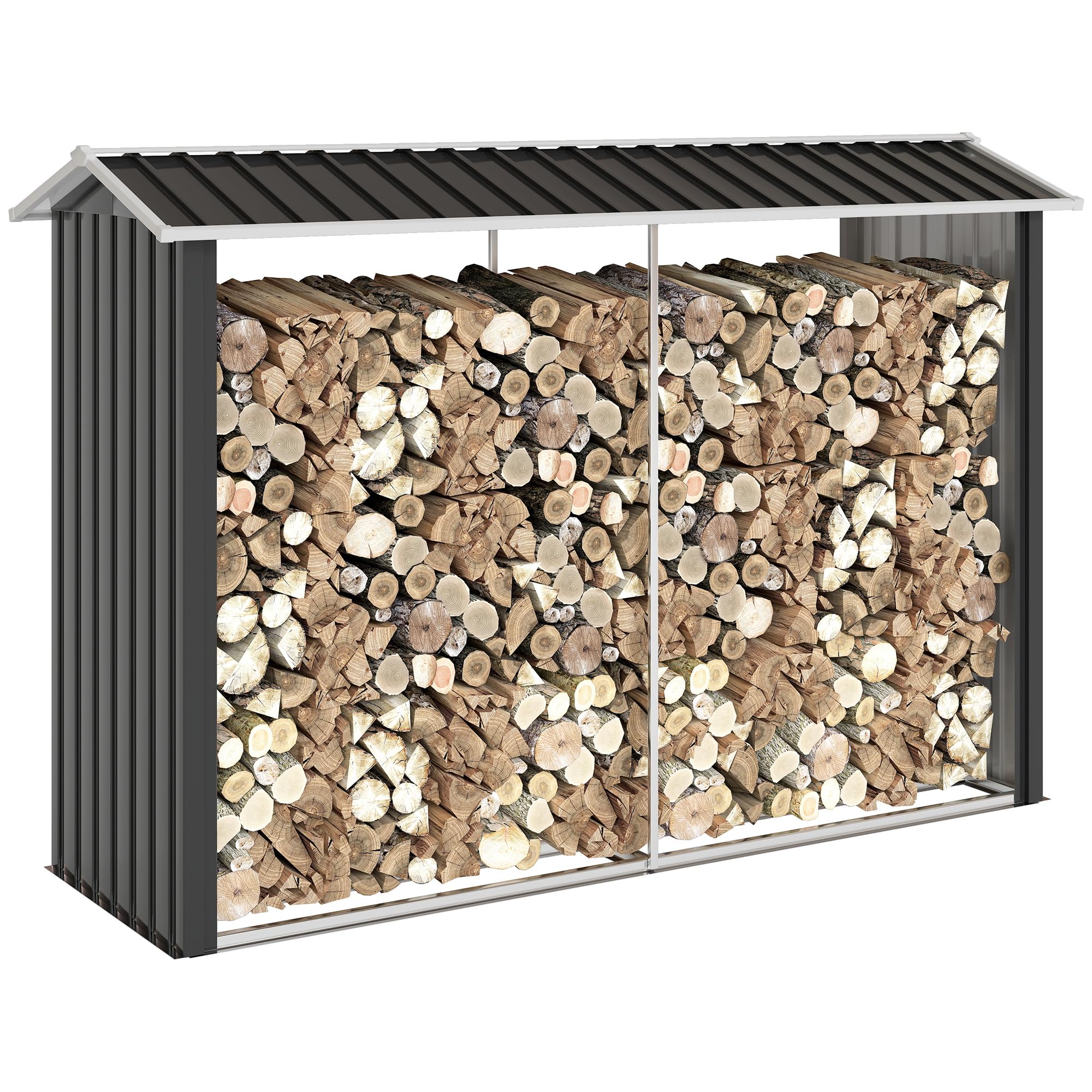 Outsunny Portalegna da Esterno con Base Rialzata e Tetto Inclinato, Legnaia da Esterno in Acciaio Galvanizzato per Legna da Ardere, 240x 86x160cm, Nero