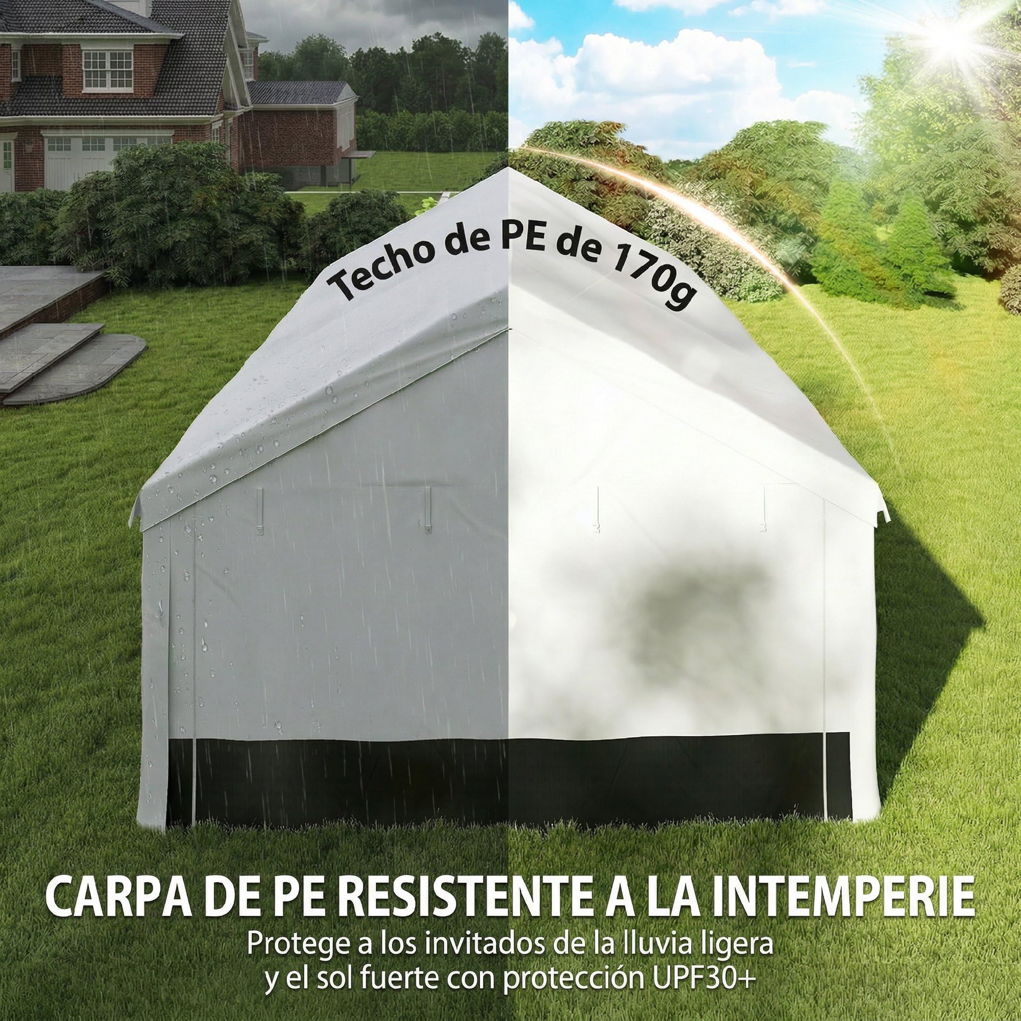 Outsunny Carpa para Fiesta 4x6 m Estructura Acero Galvanizado Gris y Blanco