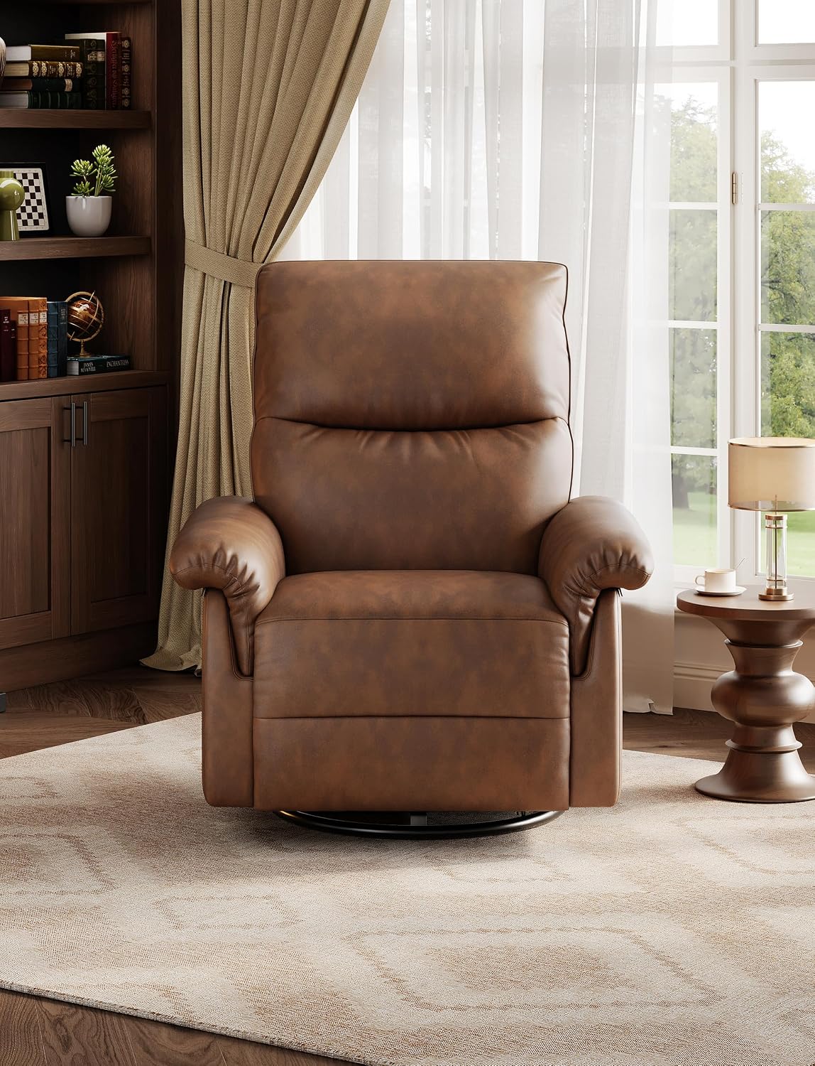 GAOMON Swivel Rocking Recliner Chair, Manual Leather Recliner Glider with Lumbar Support & Padded Armrest, Comfortable Rocker Nursery Single Sofa for Living Room and Bedroom (Orange)