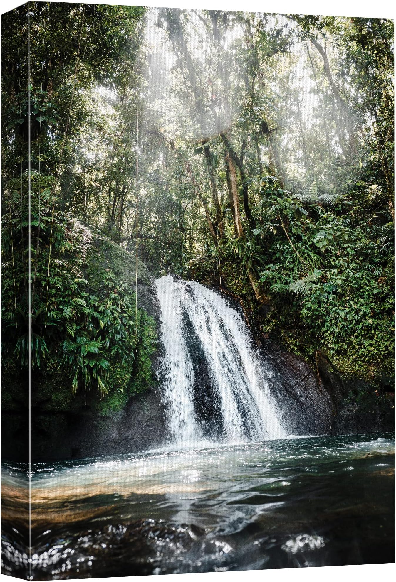 Canvas Print Wall Art Waterfall Forest Landscape in Sunlight Nature Wilderness Photography Modern Rustic Scenic Multicolor Colorful for Living Room, Bedroom, Office - 24"x36"