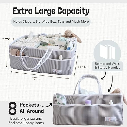 Miniatura 4 de Lily Miles Organizador de pañales para bebé, bolsa organizadora para bebés niños o niñas, cesta de baby shower, imprescindible para el cuarto de