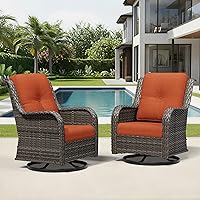 Vista 117 de Joyside Silla mecedora giratoria para exteriores para patio, mecedora de mimbre para exteriores con cojines de tela de olefina adecuada para porche