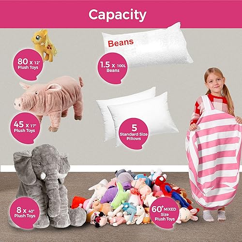 Miniatura 10 de Aubliss - Funda para organizar juguetes de felpa, se convierte en un puf cuando se rellena Se convierte en un puf para niños cuando está lleno. Aqua