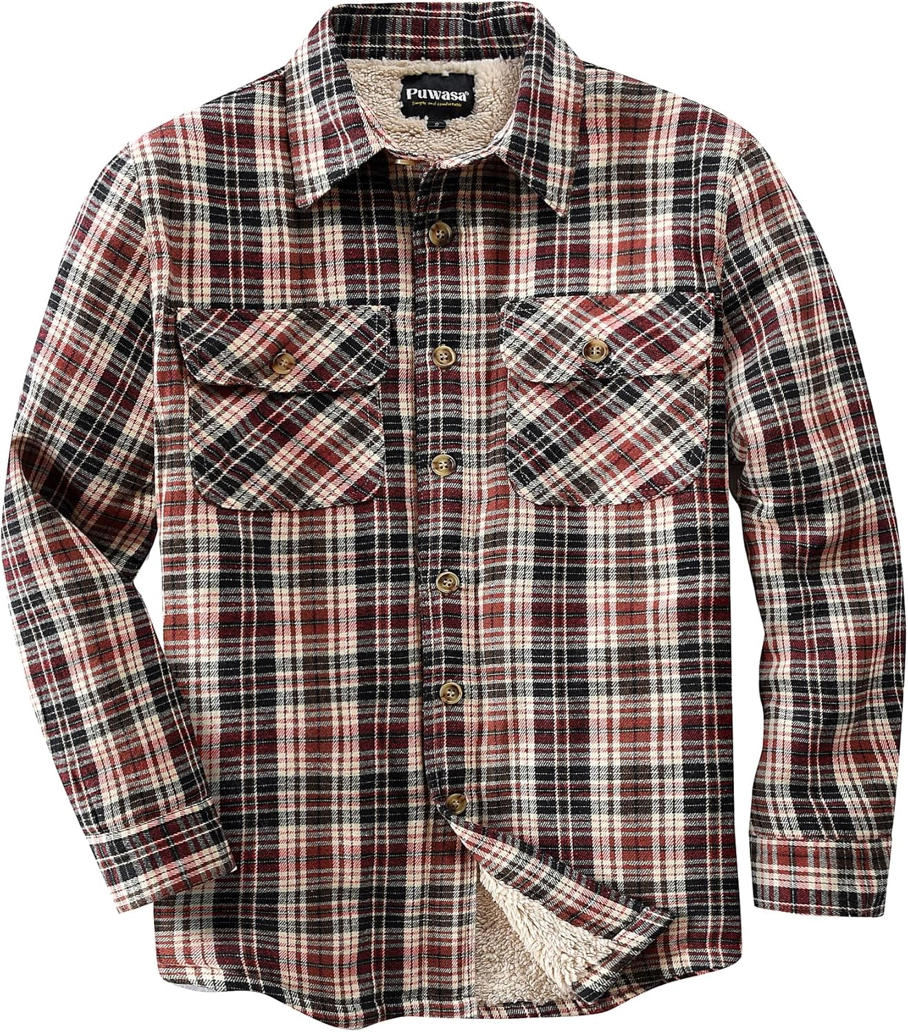 Men's Sherpa Lined Cotton Flannel Shirt Jacket Button Down Long Sleeve Fleece Jacket for Men