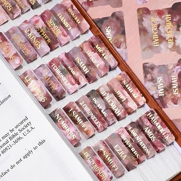 Bible Tabs, 105 Pcs Pink Roses Oil Painting Floral Gold Foil Index Tabs | 66 Old & New Testament Books Chapters Tabs, 39 Blank DIY Sticky Tabs, Includes Ruler,Women Bible Study Journaling Supplies
