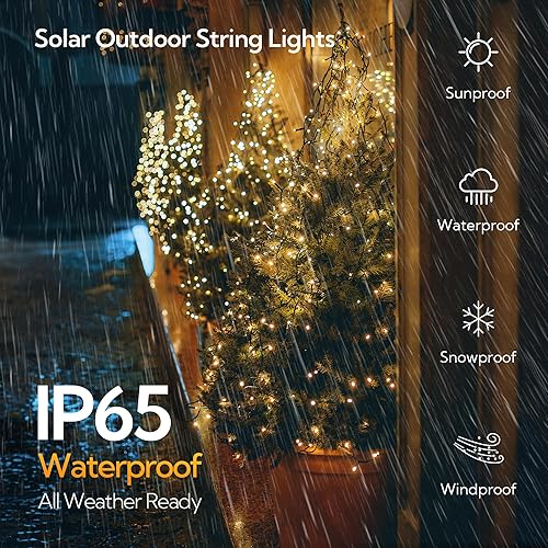 Vista 4 de woohaha 2 Pack Solar Outdoor String Lights,Total 144ft 400 LED Solar Christmas Lights with Remote and Timer, 8 Modes Twinkle Lights Outdoor Blanco