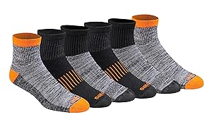 Dickies Men's Dri-Tech Moisture Control Quarter Socks (6, 12, 18 Pairs), Hi-Vis Orange Black (6 Pairs), X-Large