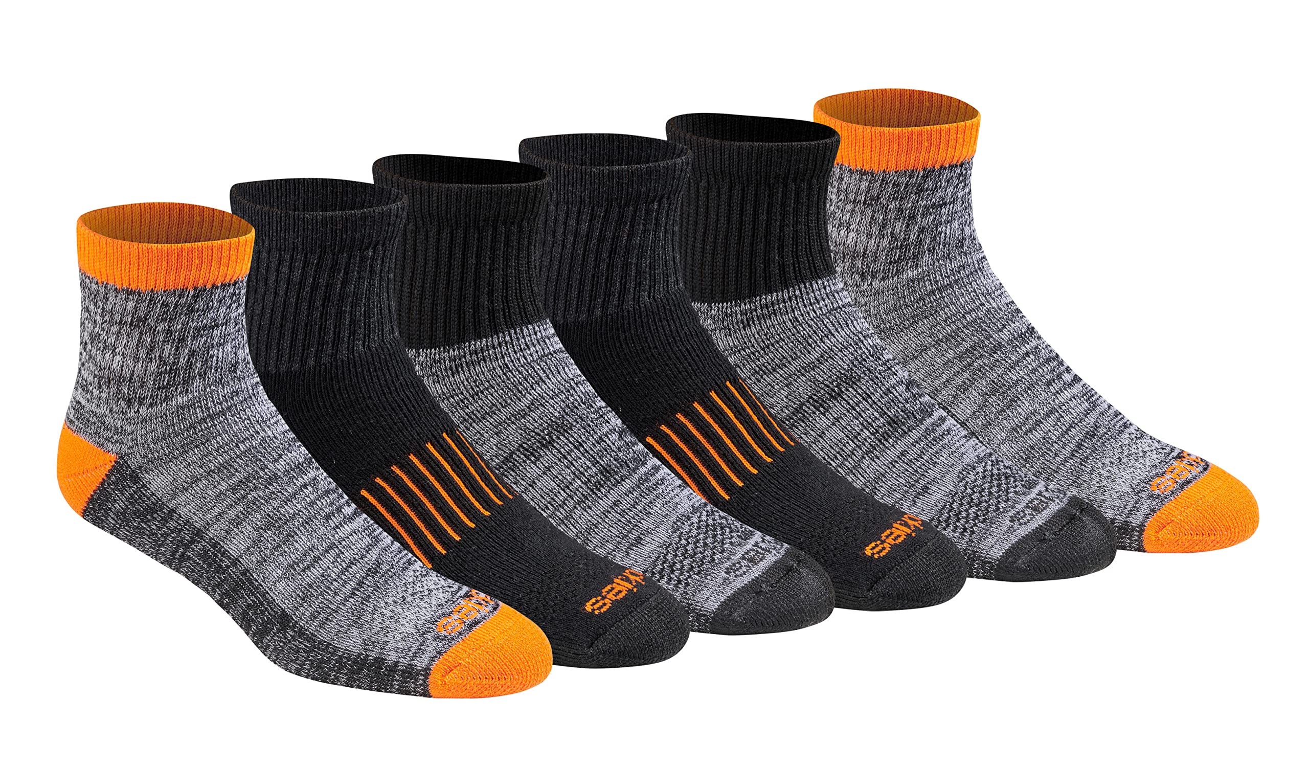 Photo 1 of Dickies Men's Dri-tech Moisture Control Quarter Socks Multipack Shoe Size: 12-15 Hi-vis Orange Black (6 Pairs)
