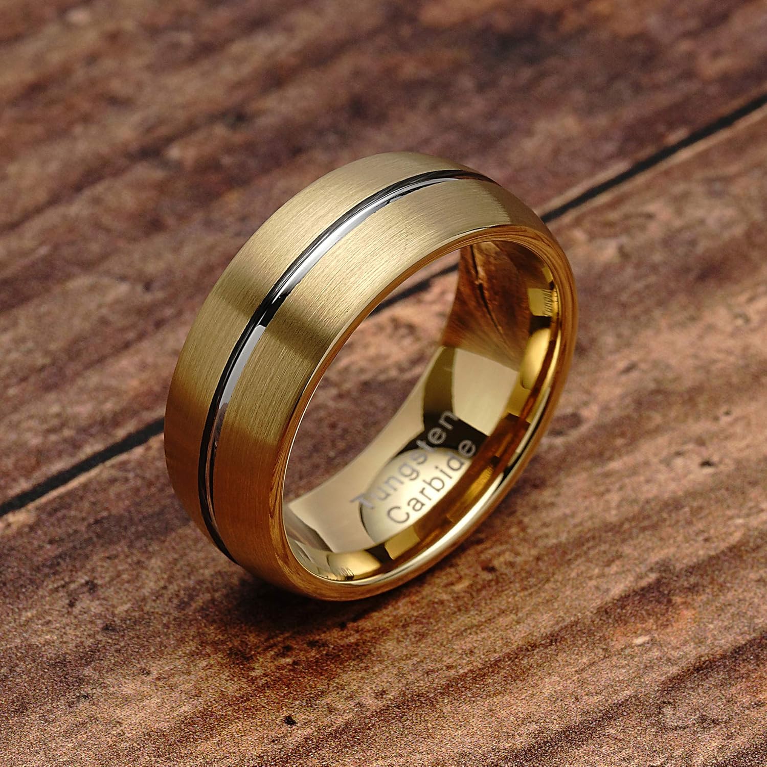 100S JEWELRY Personalized Engraved Tungsten Rings for Men Women Gold Wedding Bands Silver Grooved Two Tone Dome Style Size 6-16