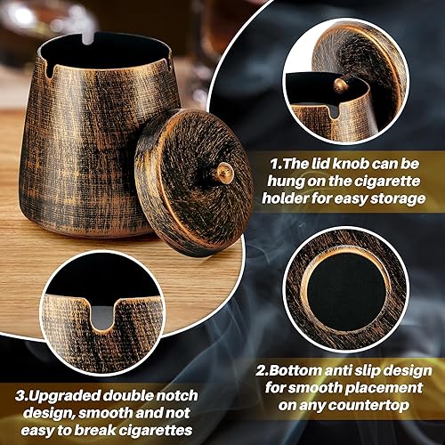 Miniatura 6 de Cenicero para cigarrillos al aire libre, cenicero al aire libre con tapa para cigarrillos, cenicero de metal sin olor a viento sin humo para patio,