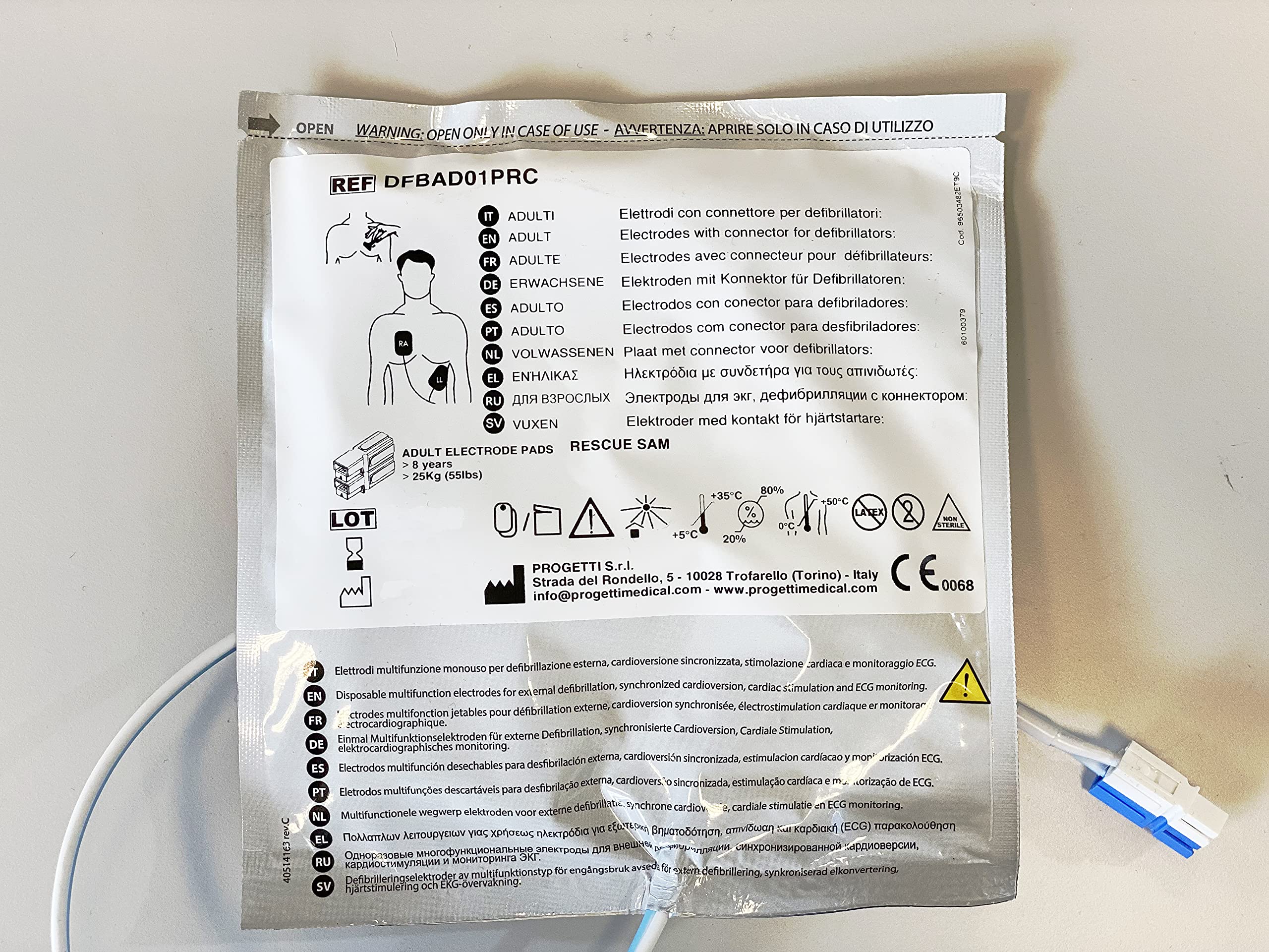 Kit sostituzione elettrodi adulto preconnessi e batteria per defibrillatore Rescue SAMe