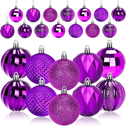 JULMELON 24 esferas de Navidad, adornos de árbol de Navidad, adornos de Navidad morados, bolas colgantes para decoración de árbol (morado, 2.36
