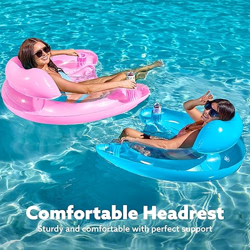 Miniatura 2 de SLOOSH Inflatable Pool Floats Adult,2 Pack Pool Chairs with Cup Holders,Blow up Floats Chair,Hammock Noodle Mat for Relaxing Summer Water Fun