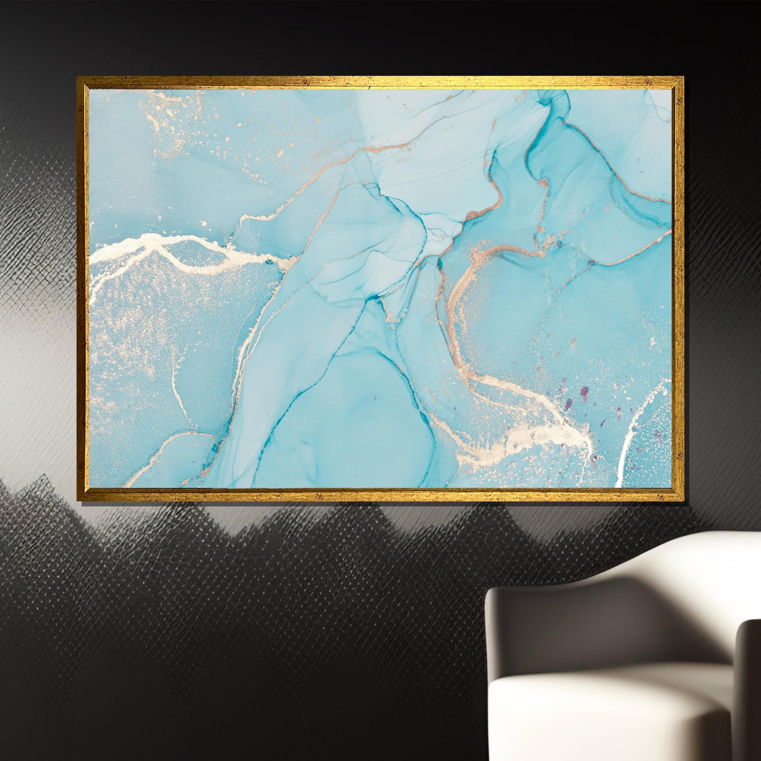 Tableau abstrait bleu turquoise déco murale toile 80 x 110 - 8