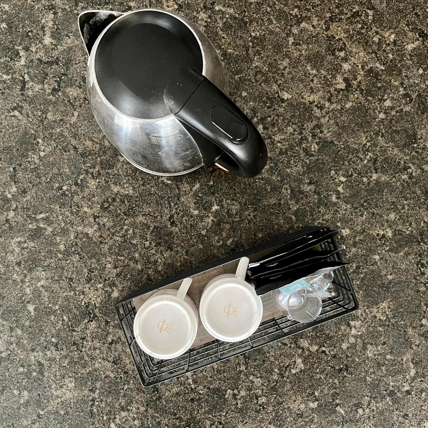 HUA HUALINK- Small Metal Wire Storage Basket, Detachable Wood Base Storage Organizer Bin Basket for Kitchen Cabinets, Bathroom, Pantry, Garage, Laundry Room - Brown - Image 8