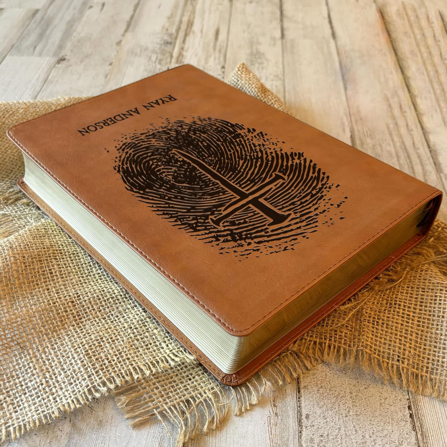 Personalized NASB 1995 Bible, Custom Fingerprint & Cross Design with Name Engraved, Side-Column Reference Bible, Gift for Baptism, Wedding